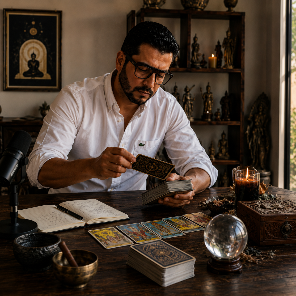 Lectura de cartas sobre la mesa de trabajo